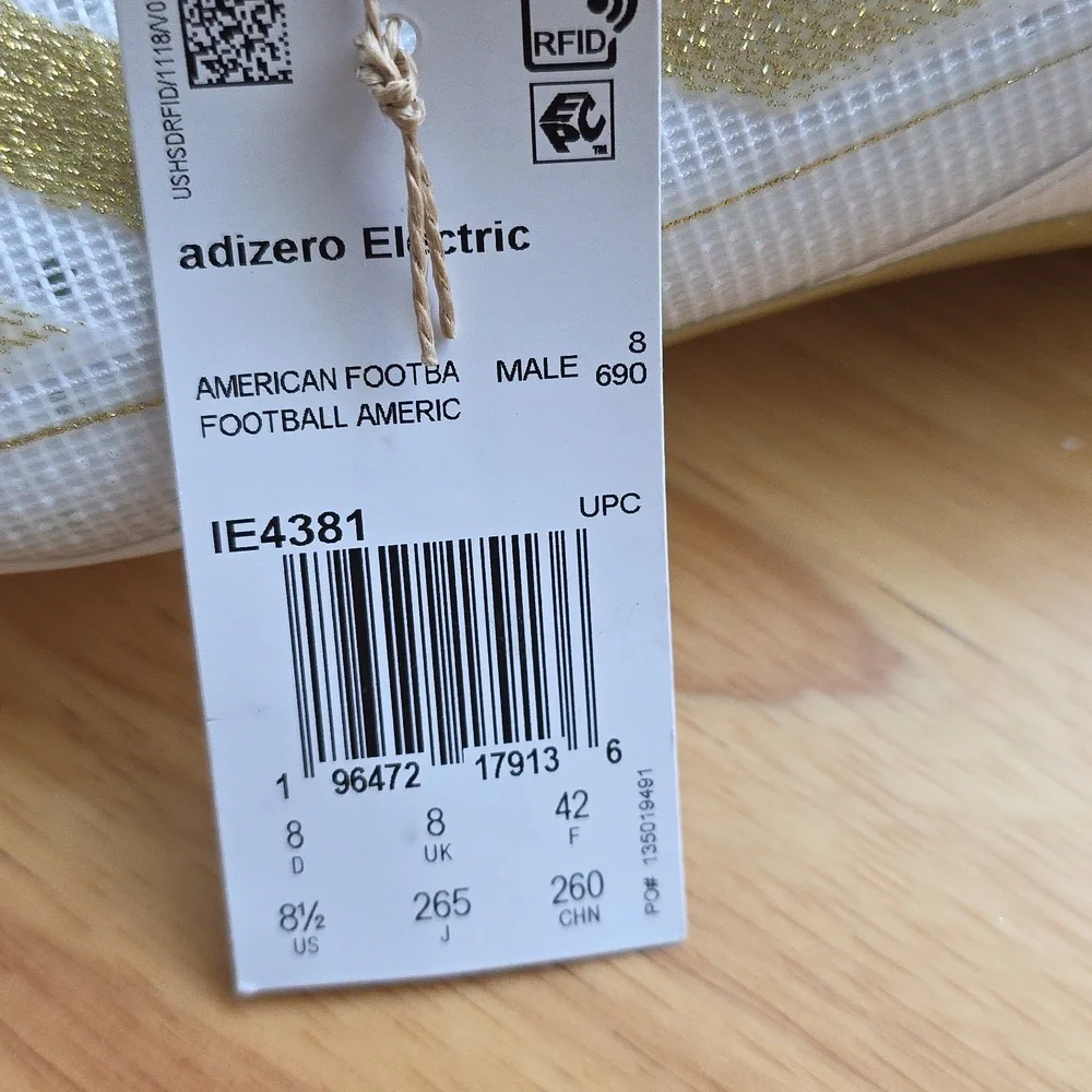 Adidas Adizero Electric White and Gold American Football Cleats Men 8.5 #62
